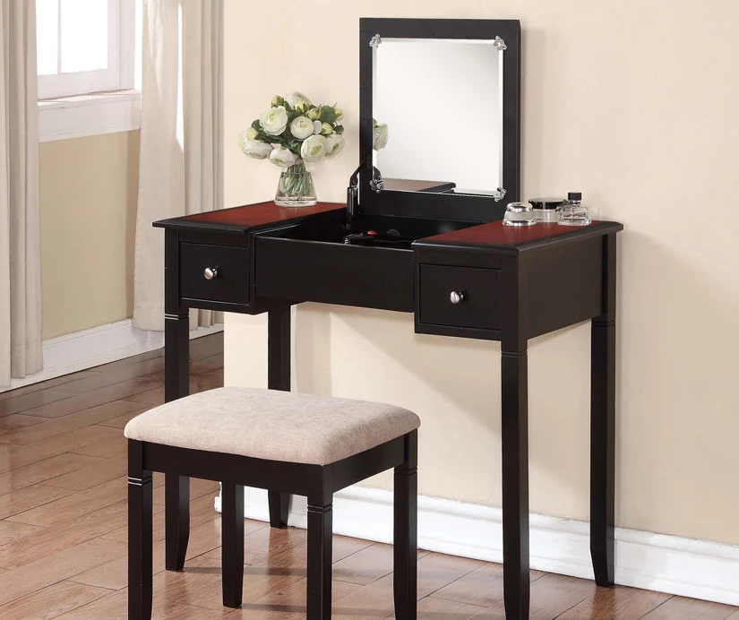 Shirley Black Cherry Mirror Vanity Set With Stool - Image 2