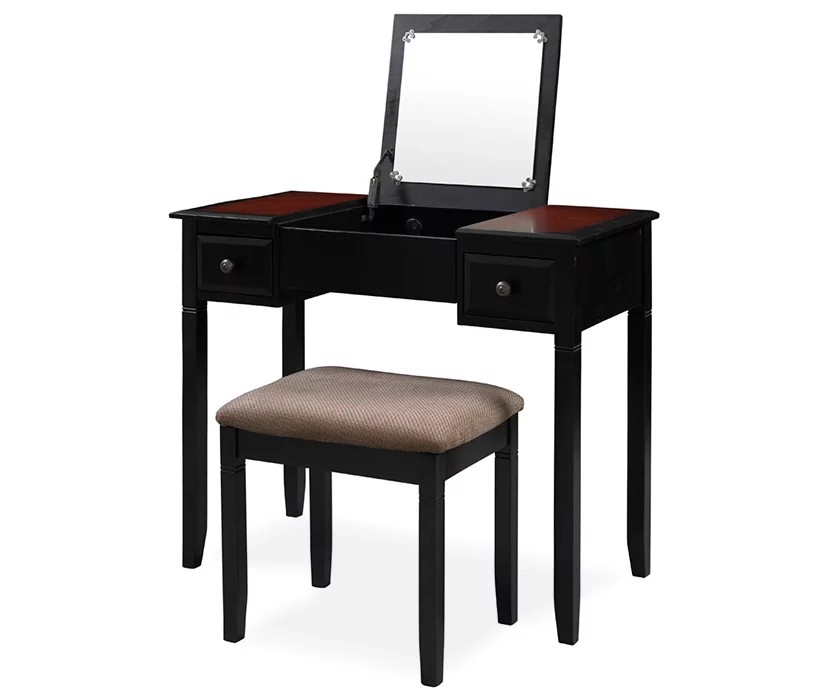 Shirley Black Cherry Mirror Vanity Set With Stool - Image 3