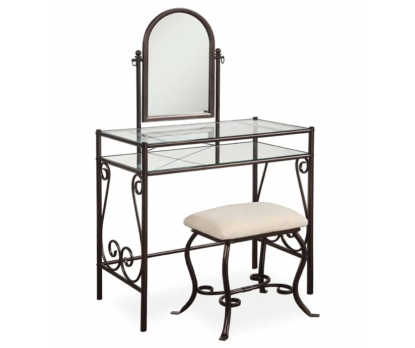 Heather Metal Adjustable Mirror Vanity Set With Stool