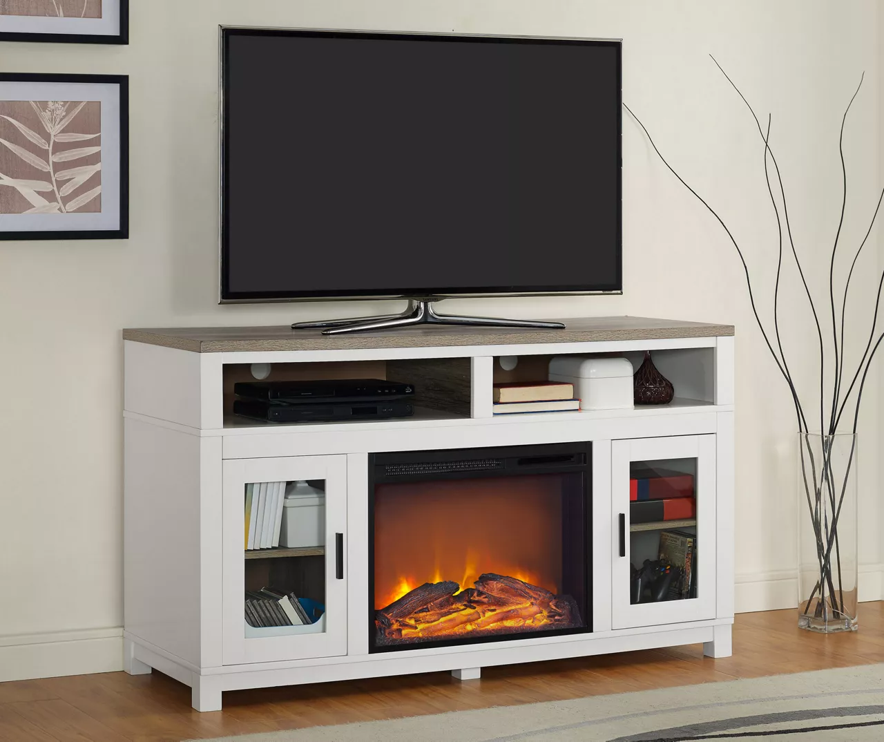 54" Bridgeport White Glass Door Electric Fireplace Console - Image 2