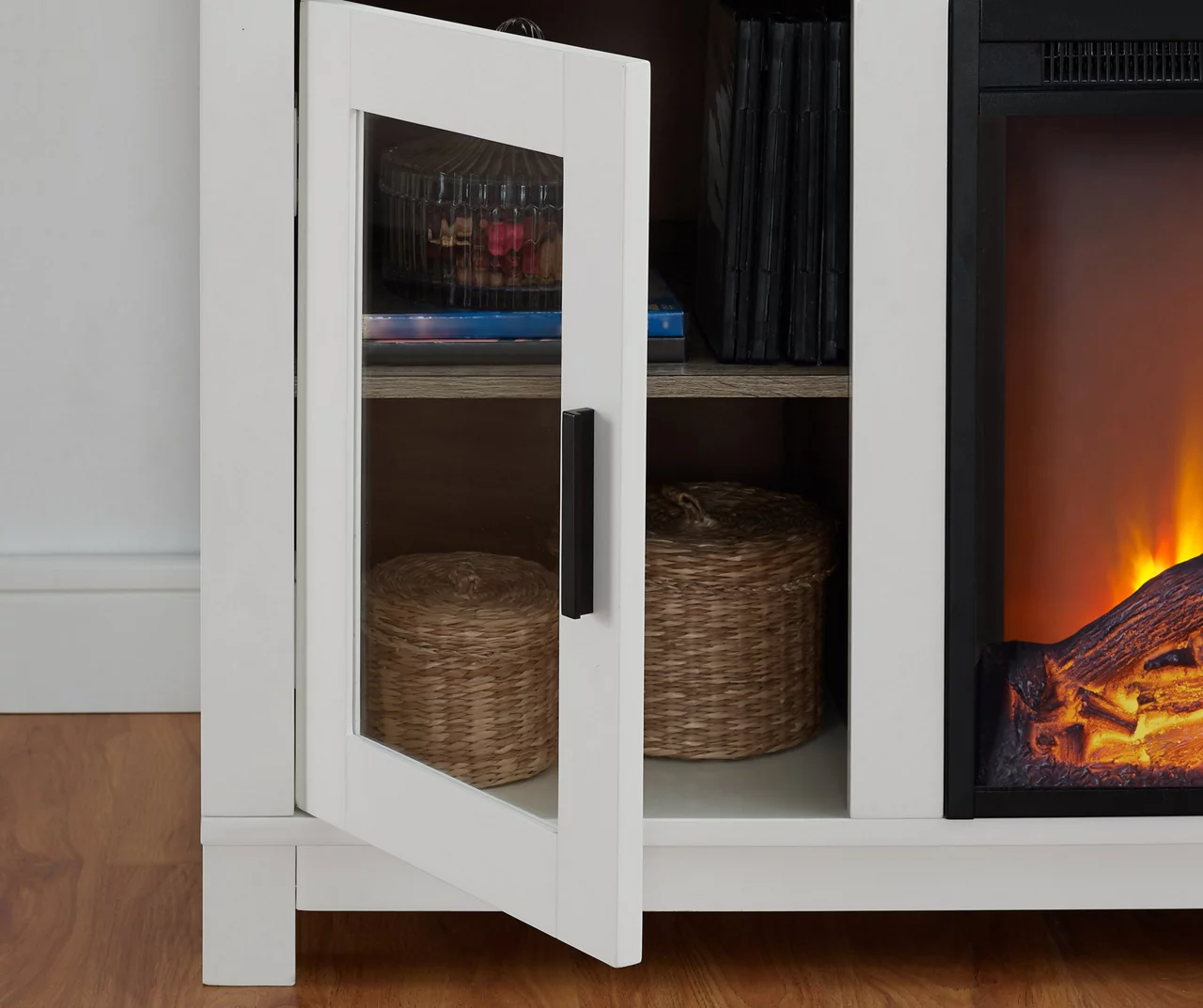 54" Bridgeport White Glass Door Electric Fireplace Console - Image 3