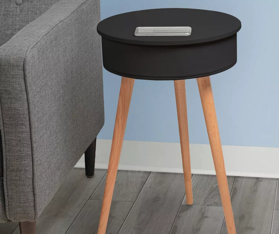 Black End Table With Bluetooth Speaker & USB Port - Image 2