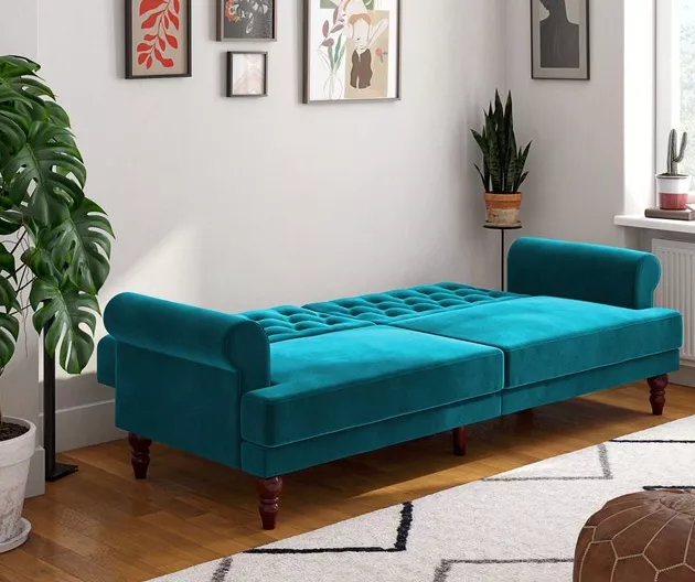 Cassidy Green Velvet Convertible Sleeper Futon - Image 2