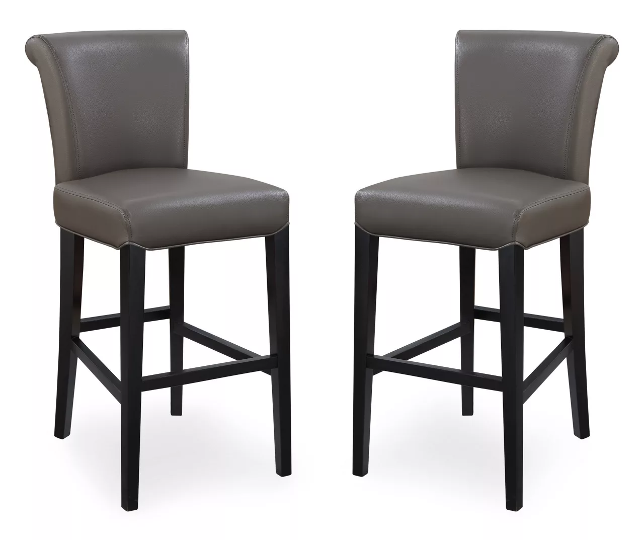 30" Black Faux Brushed Leather Bar Stools, 2-Pack