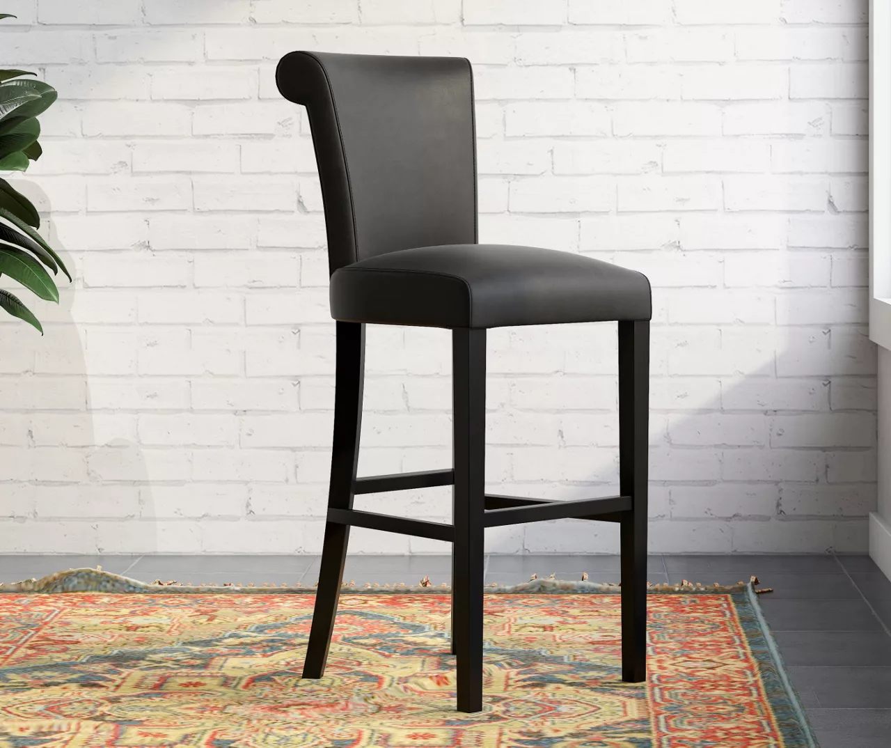 30" Black Faux Brushed Leather Bar Stools, 2-Pack - Image 2