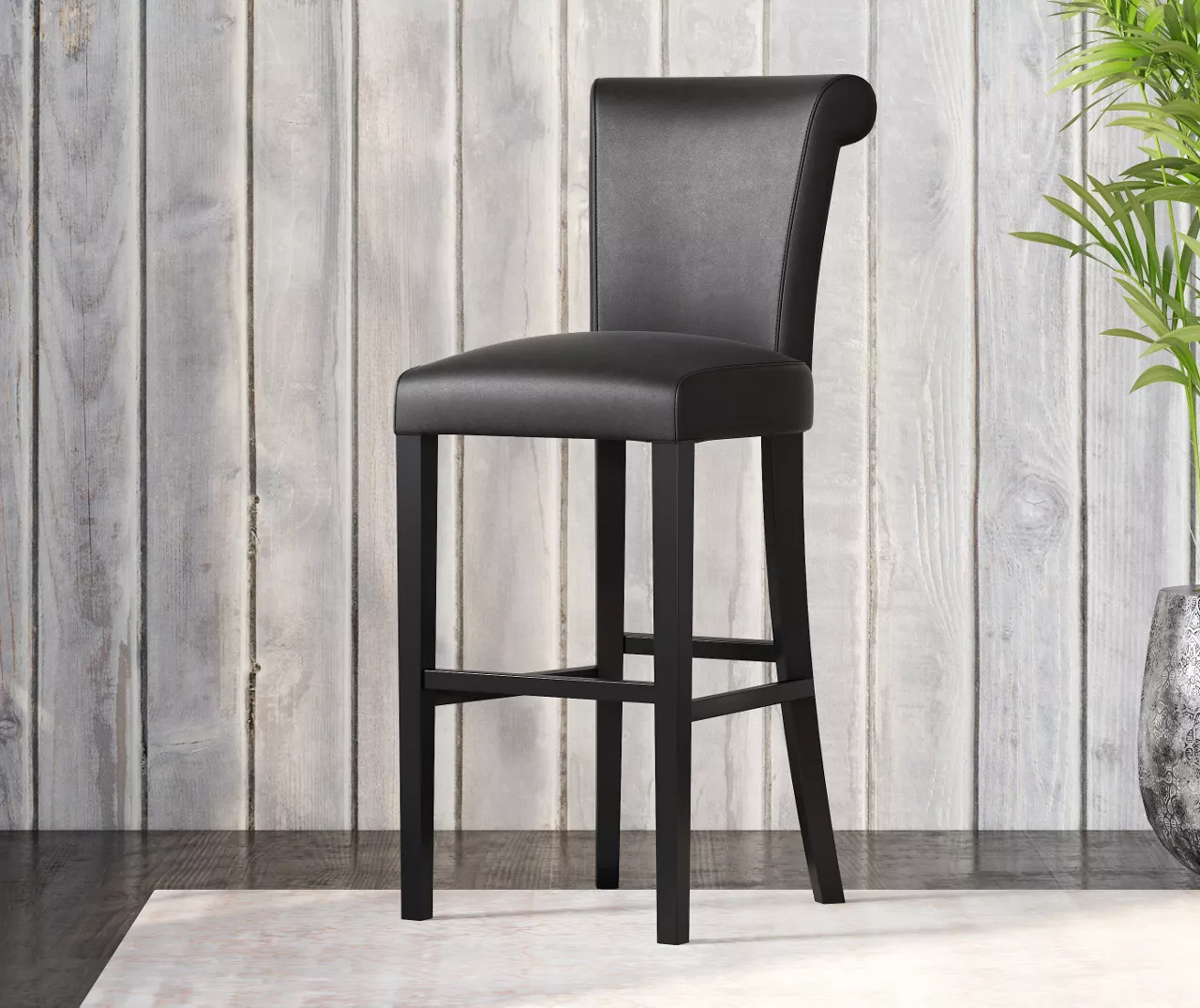 30" Black Faux Brushed Leather Bar Stools, 2-Pack - Image 3