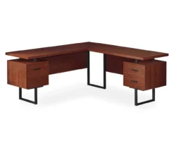 Cherry Wood Look 3-Drawer L-Shaped Corner Computer Desk