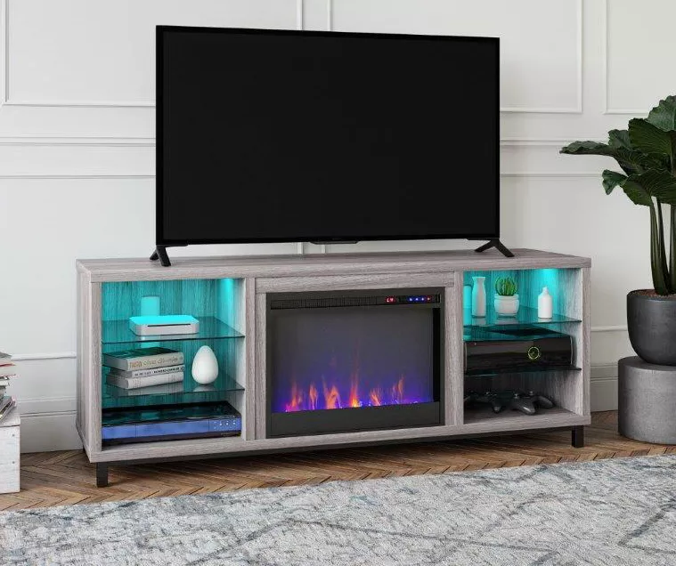 70" Intrepid Light Walnut Deluxe Electric Fireplace Console - Image 3