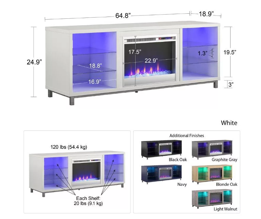 70" Intrepid Light Walnut Deluxe Electric Fireplace Console - Image 5