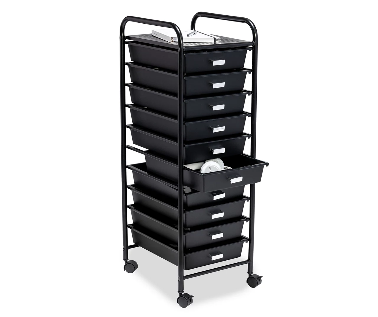 Black Metal 10-Drawer Rolling Storage Cart