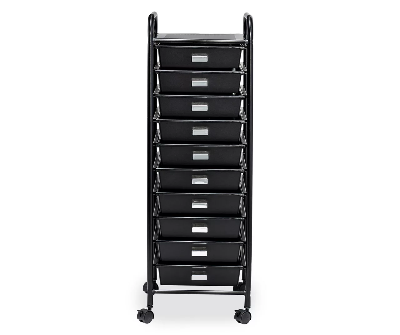 Black Metal 10-Drawer Rolling Storage Cart - Image 4