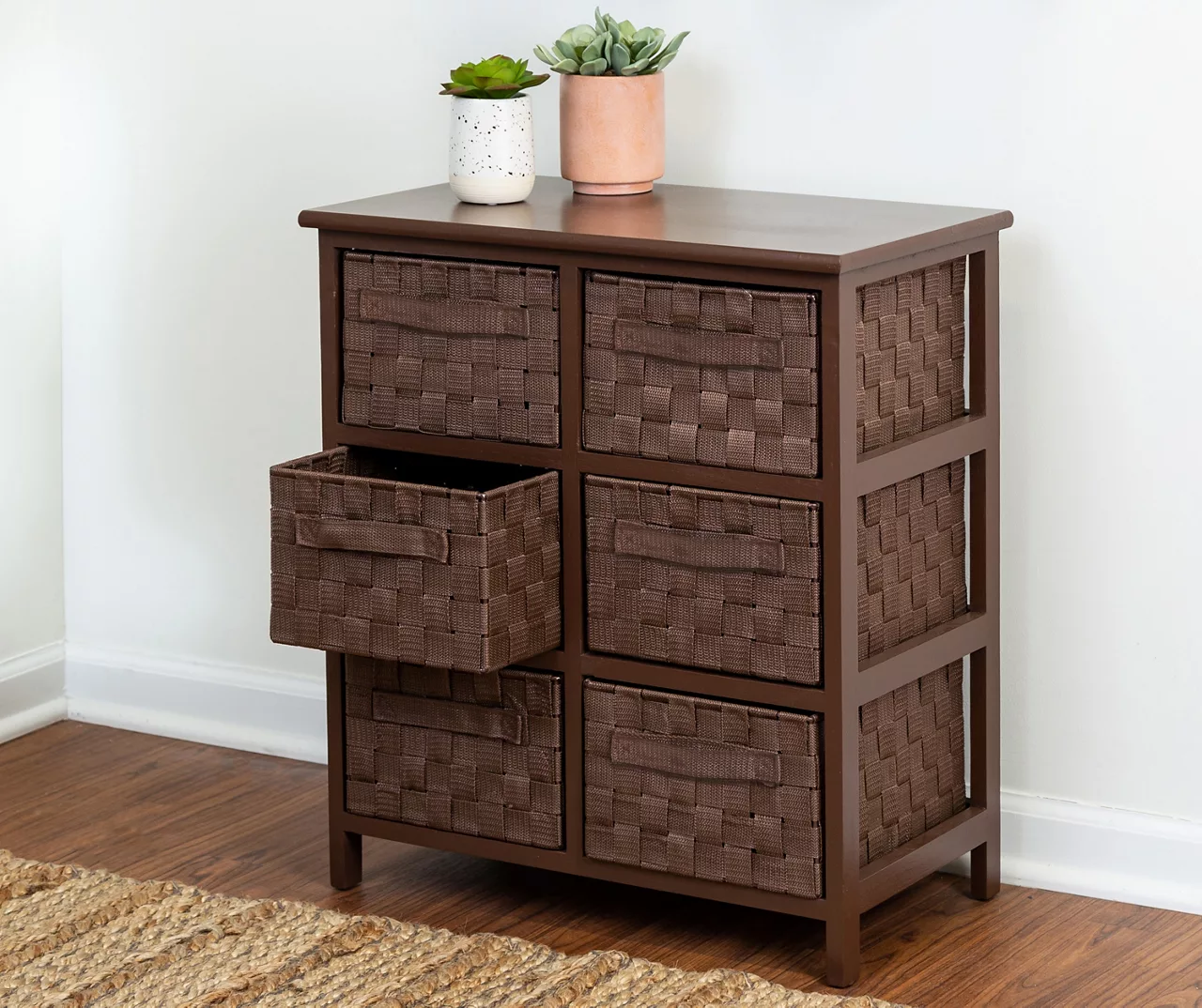 Brown 6-Drawer Woven Strap Chest - Image 2