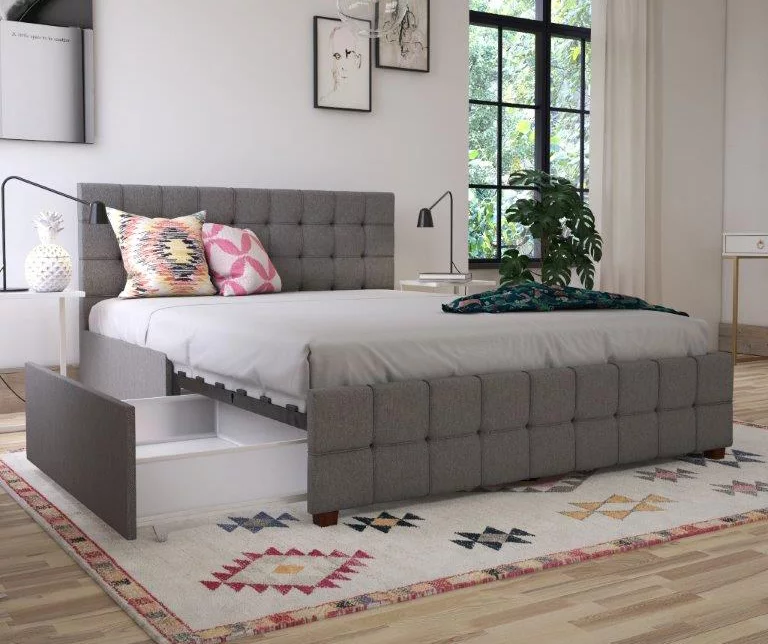 CosmoLiving Elizabeth Gray Linen Storage Bed