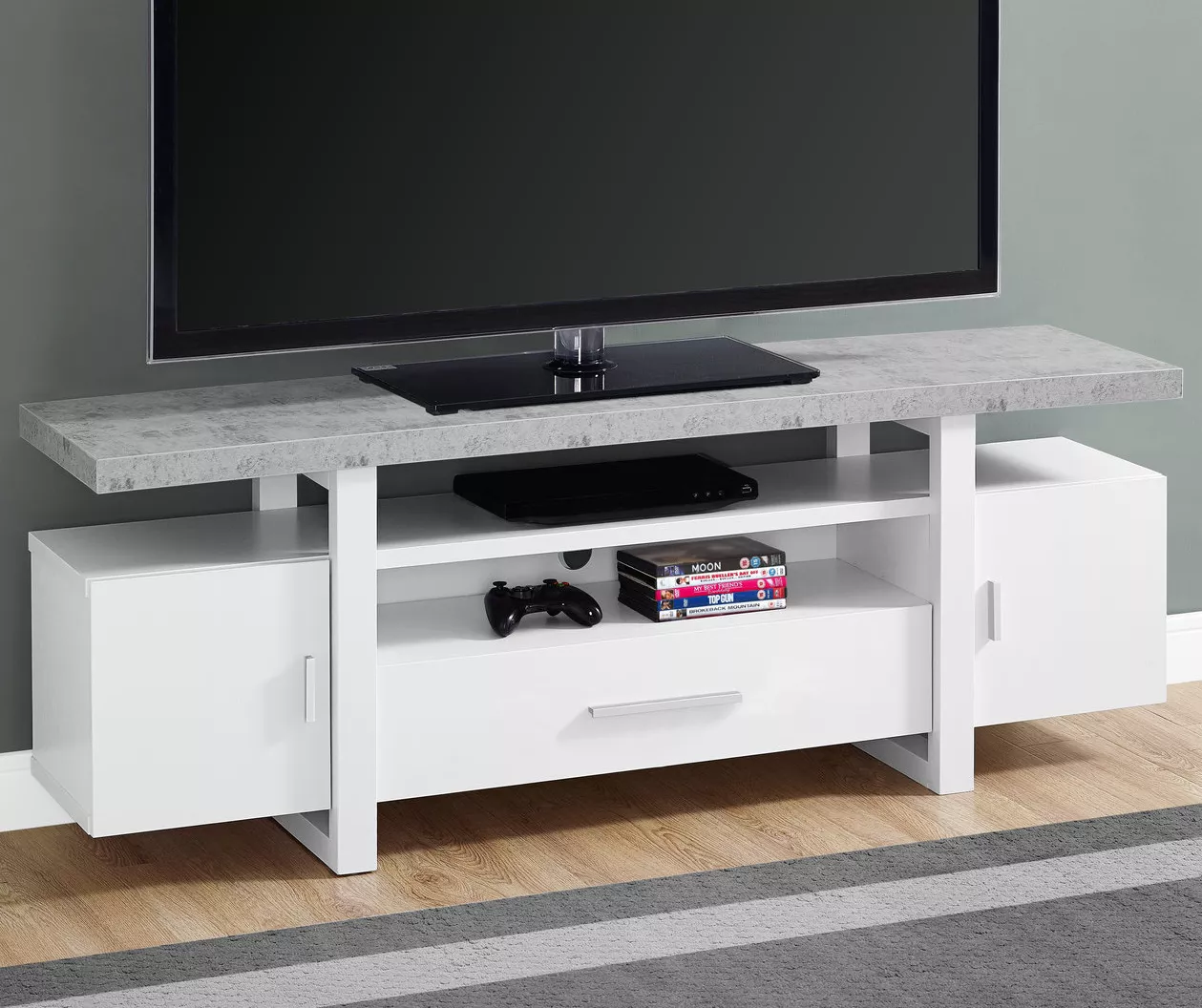 60" White & Cement Look TV Stand - Image 2
