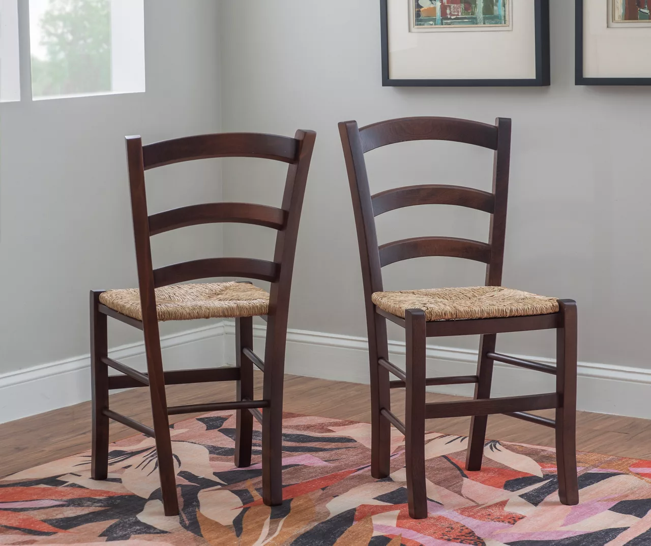 Bordeaux Walnut Handwoven Ladder Back Side Chairs, 2-Pack - Image 2