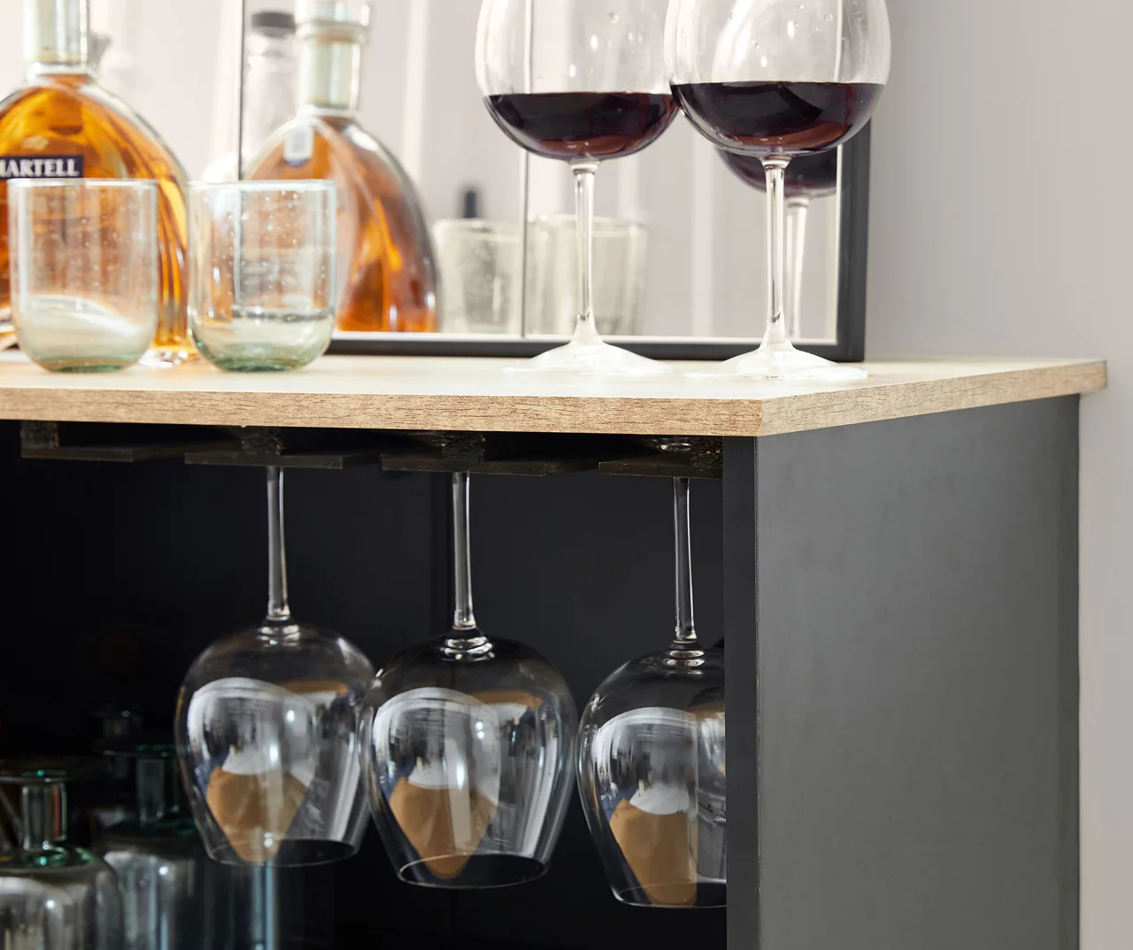 Black & Light Brown Sliding Door Wine Cabinet - Image 5