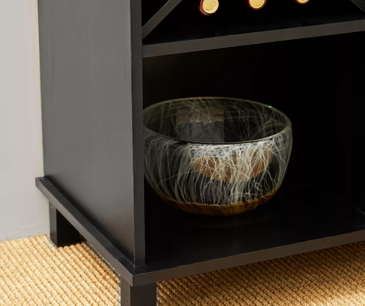 Black & Light Brown Sliding Door Wine Cabinet - Image 7