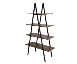 Walnut Modern A-Frame 4-Shelf Bookcase