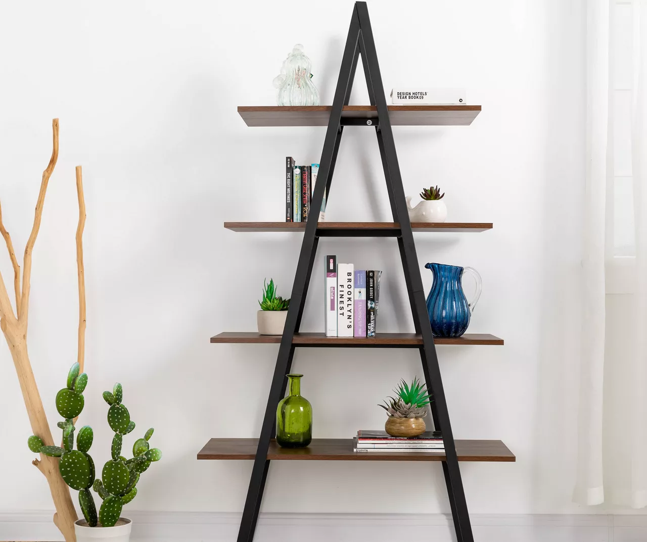 Walnut Modern A-Frame 4-Shelf Bookcase - Image 3