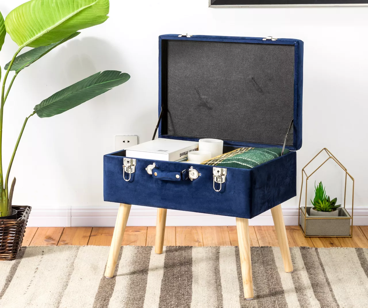 Glitzhome Velvet Suitcase Storage Stool - Image 10