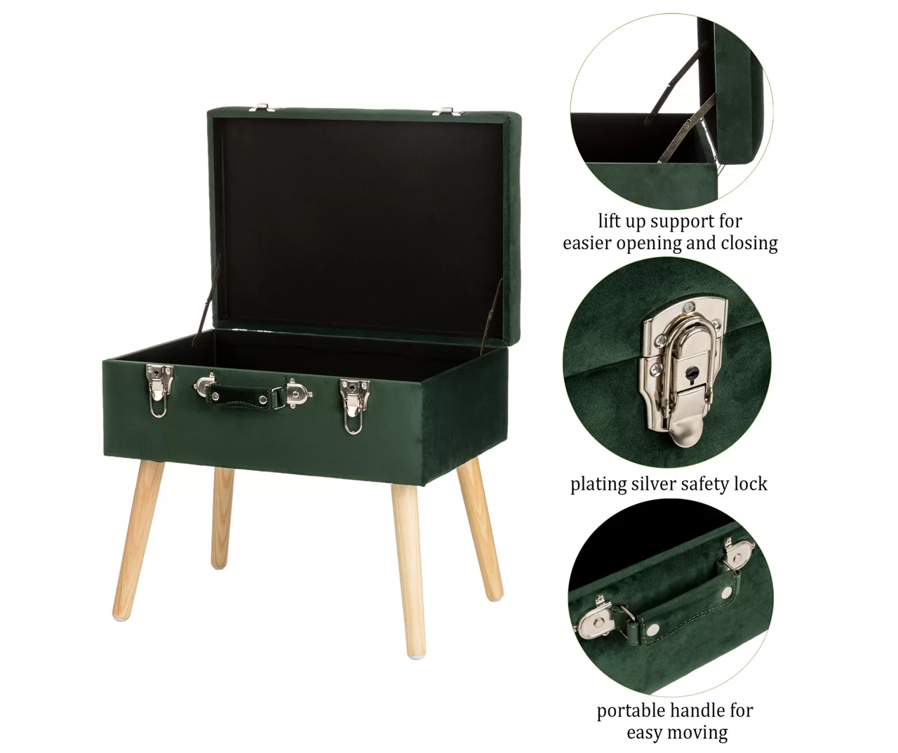 Glitzhome Velvet Suitcase Storage Stool - Image 6